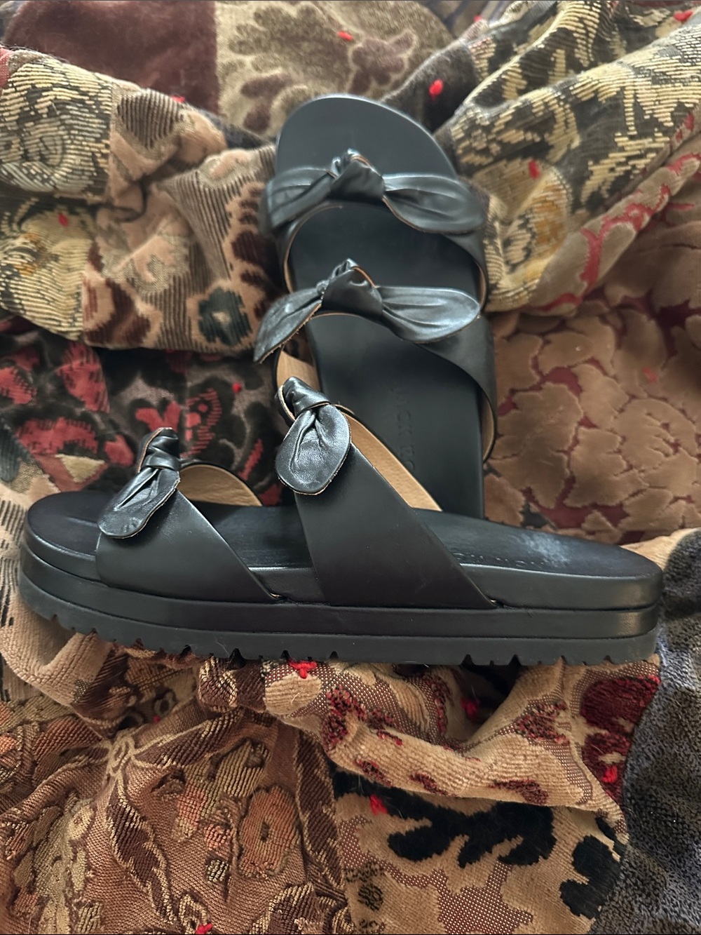 Jack Rogers Black Double-Knot footbed Slide Sandals, NWOT